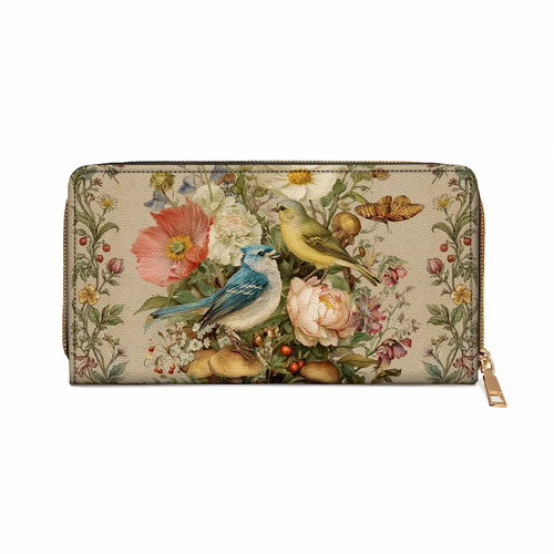  Leather Clutch Purse With Wristlet Strap Handle Whispering Garden