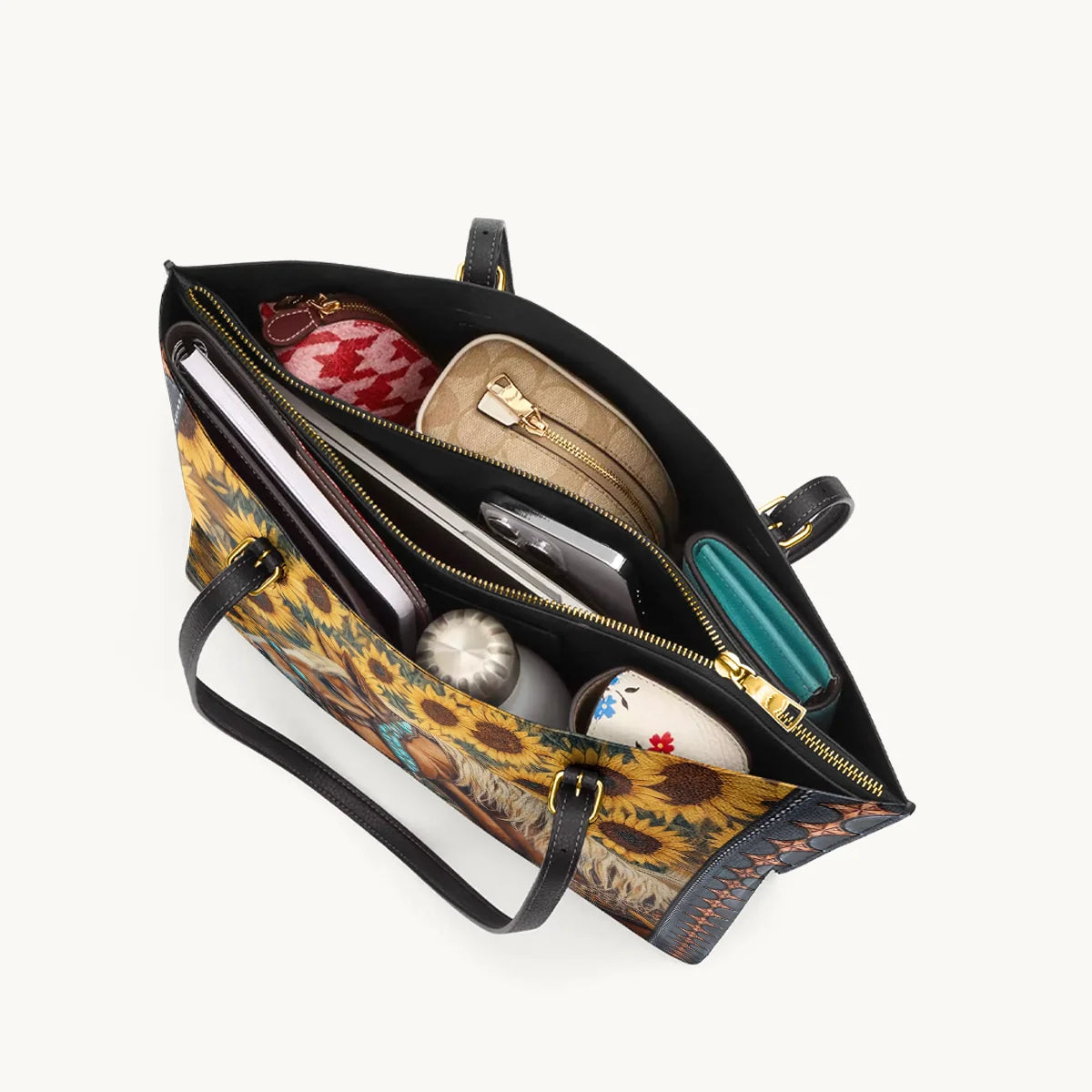  Golden Horse & Sun Leather Tote Bag