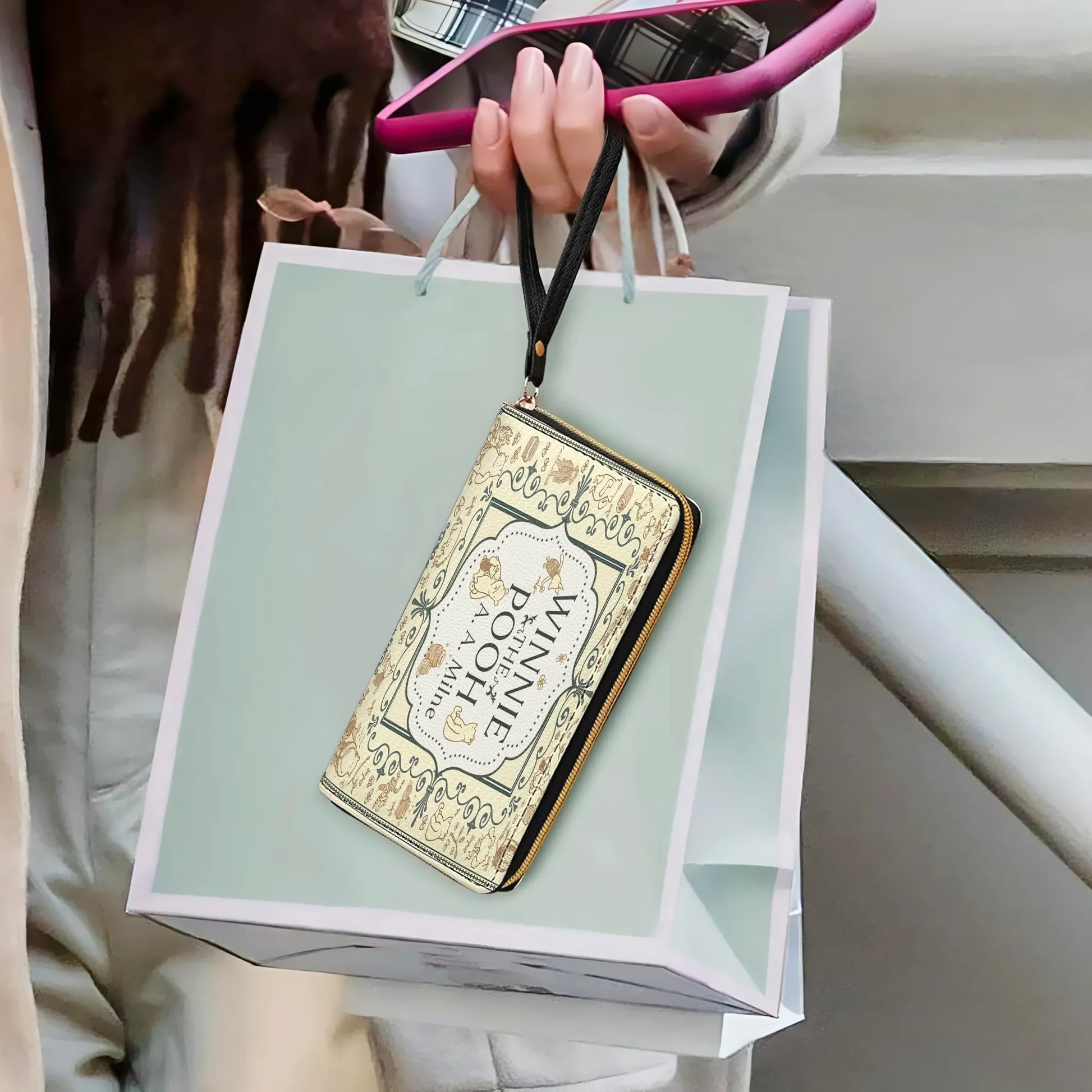  Leather Clutch Purse With Wristlet Strap Handle Pooh?s Timeless