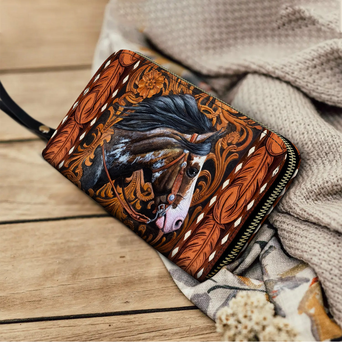  Leather Clutch Purse With Wristlet Strap Handle Western Majesty