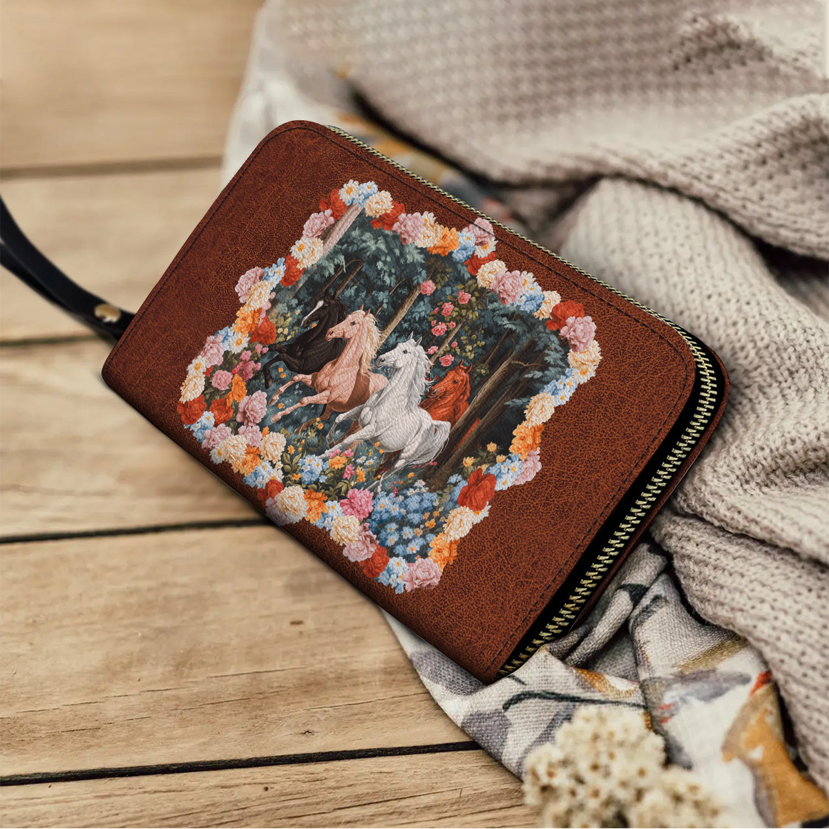  Leather Clutch Purse With Wristlet Strap Handle Wild Elegance