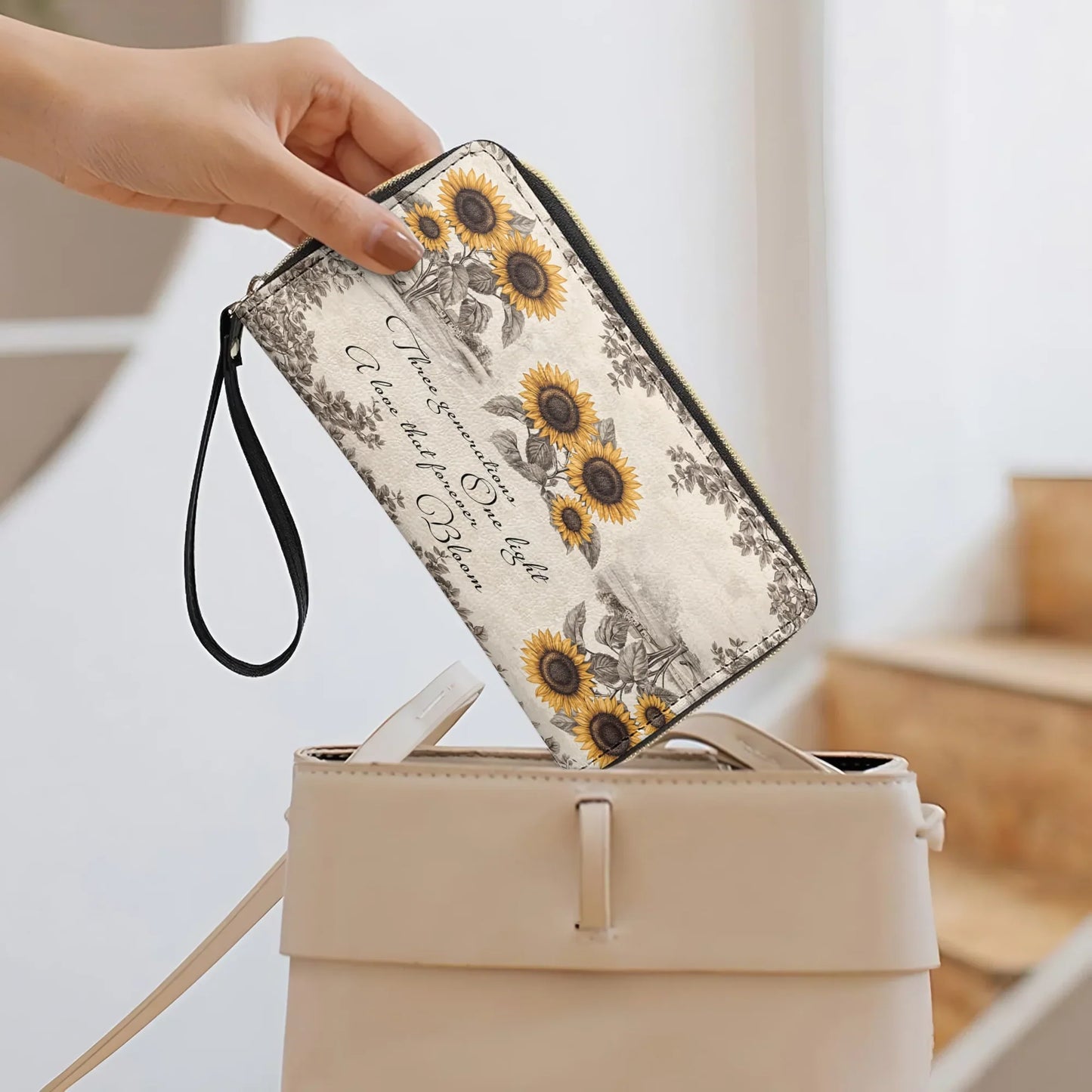  Leather Clutch Purse With Wristlet Strap Handle Generations of Sunshine