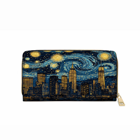  Leather Clutch Purse With Wristlet Strap Handle Starry Skyline