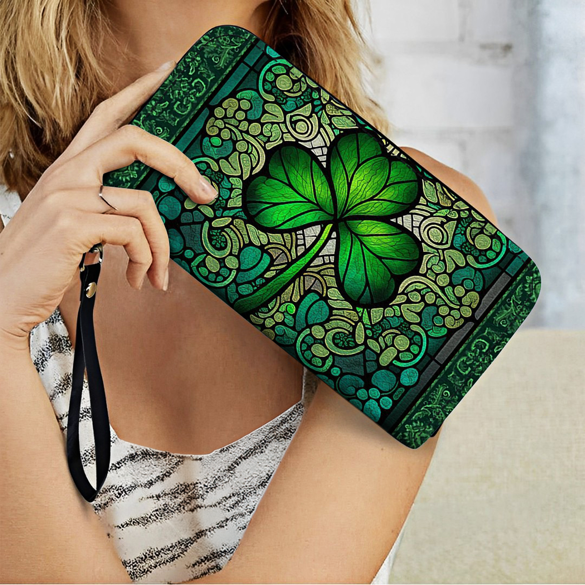  Leather Clutch Purse With Wristlet Strap Handle Celtic Charm