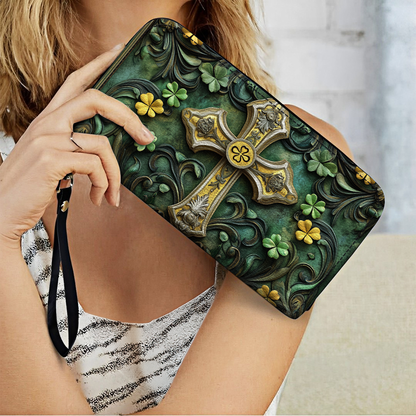  Leather Clutch Purse With Wristlet Strap Handle Celtic Grace