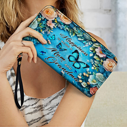  Leather Clutch Purse With Wristlet Strap Handle Wings of Love