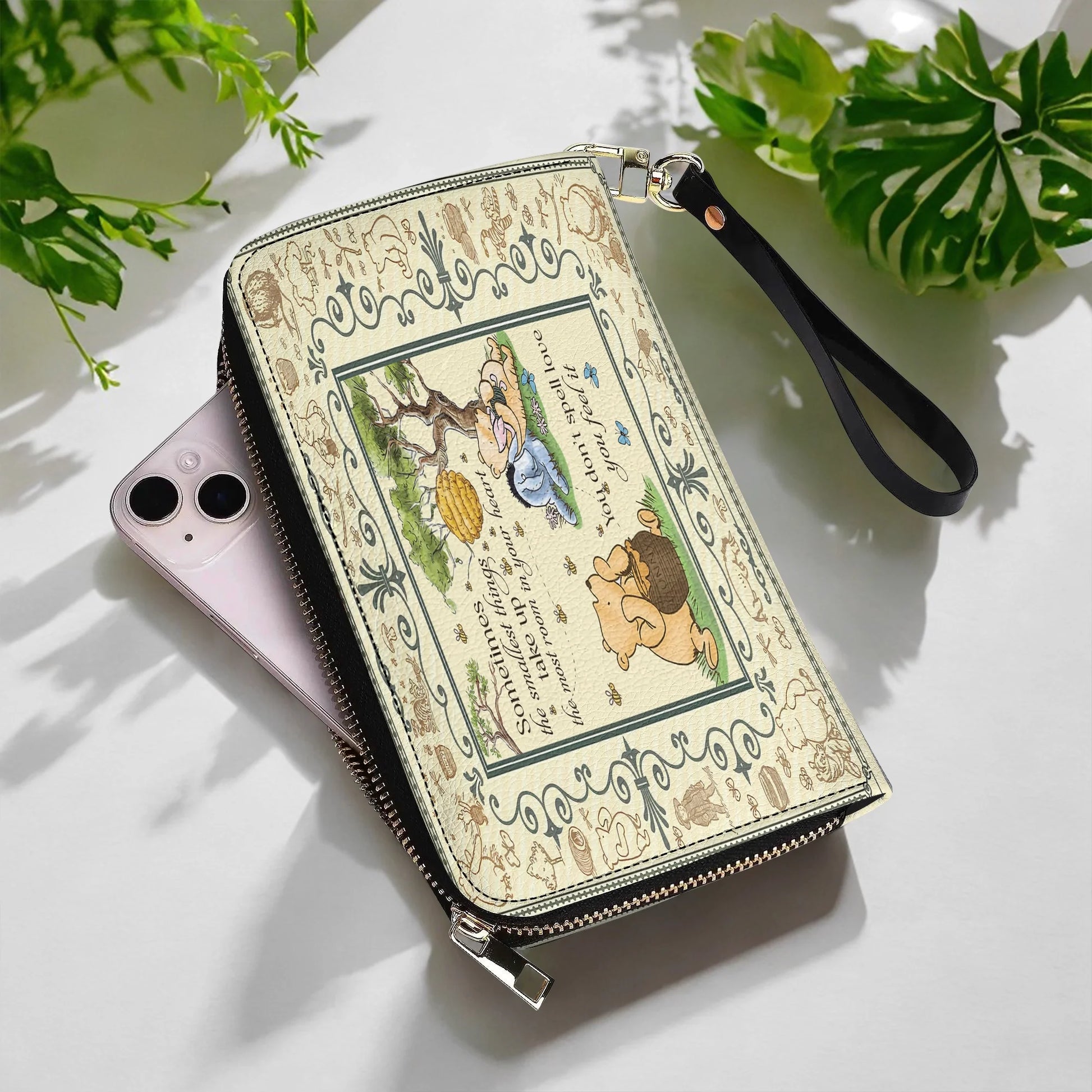  Leather Clutch Purse With Wristlet Strap Handle Winnie the Pooh Cozy