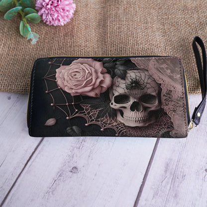  Leather Clutch Purse With Wristlet Strap Handle Dark Bloom Gothic