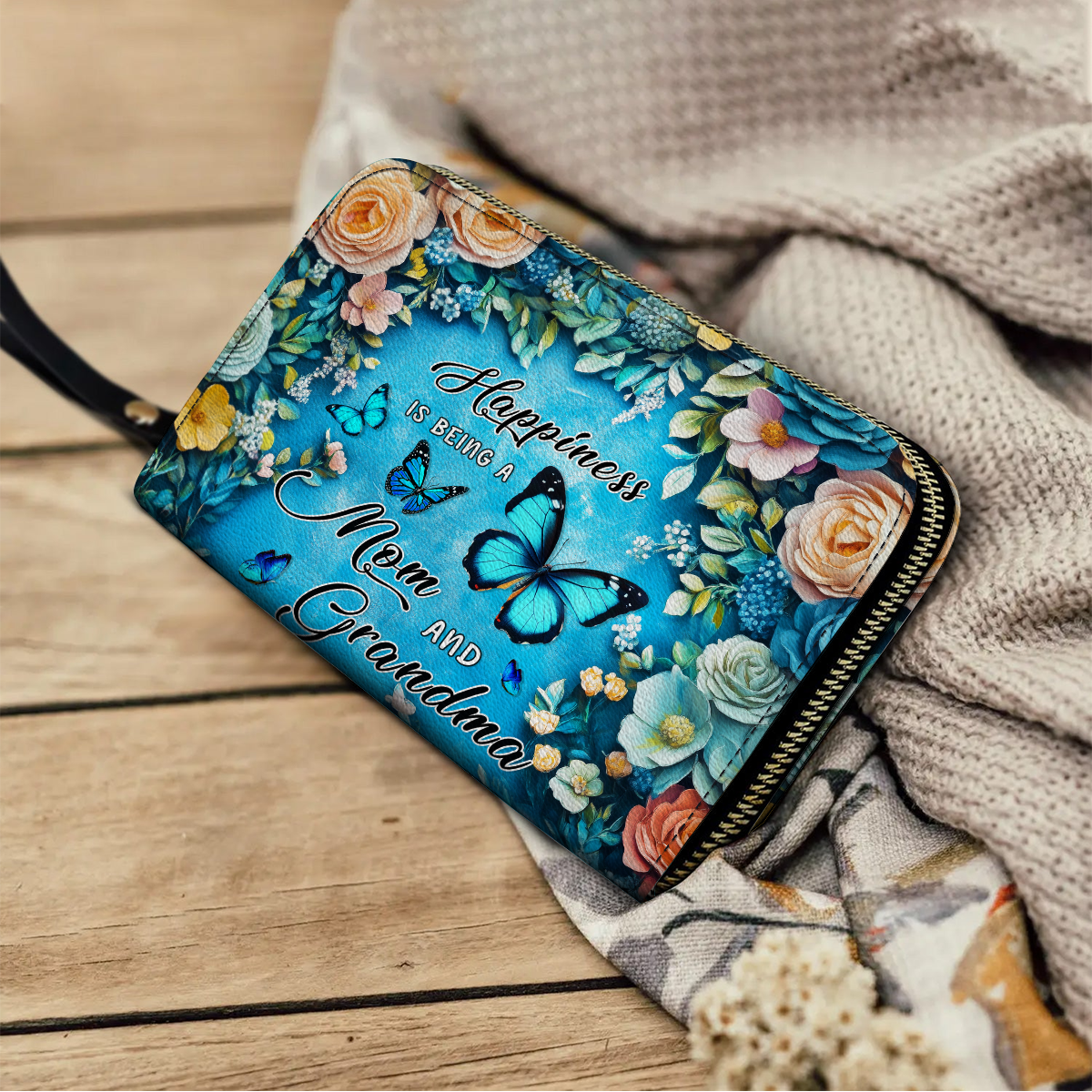  Leather Clutch Purse With Wristlet Strap Handle Wings of Love