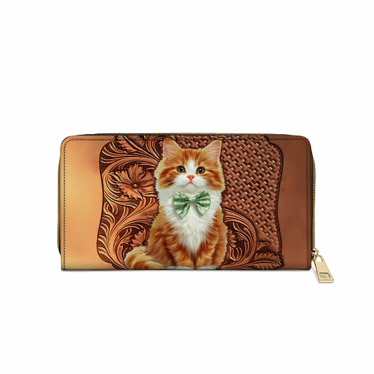  Leather Clutch Purse With Wristlet Strap Handle Charming Whiskers