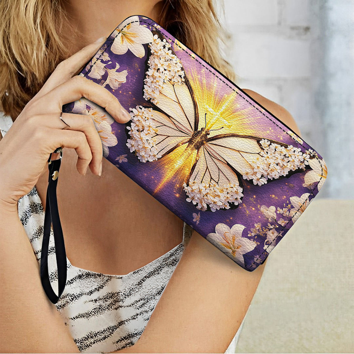  Leather Clutch Purse With Wristlet Strap Handle Pure Wings of Grace