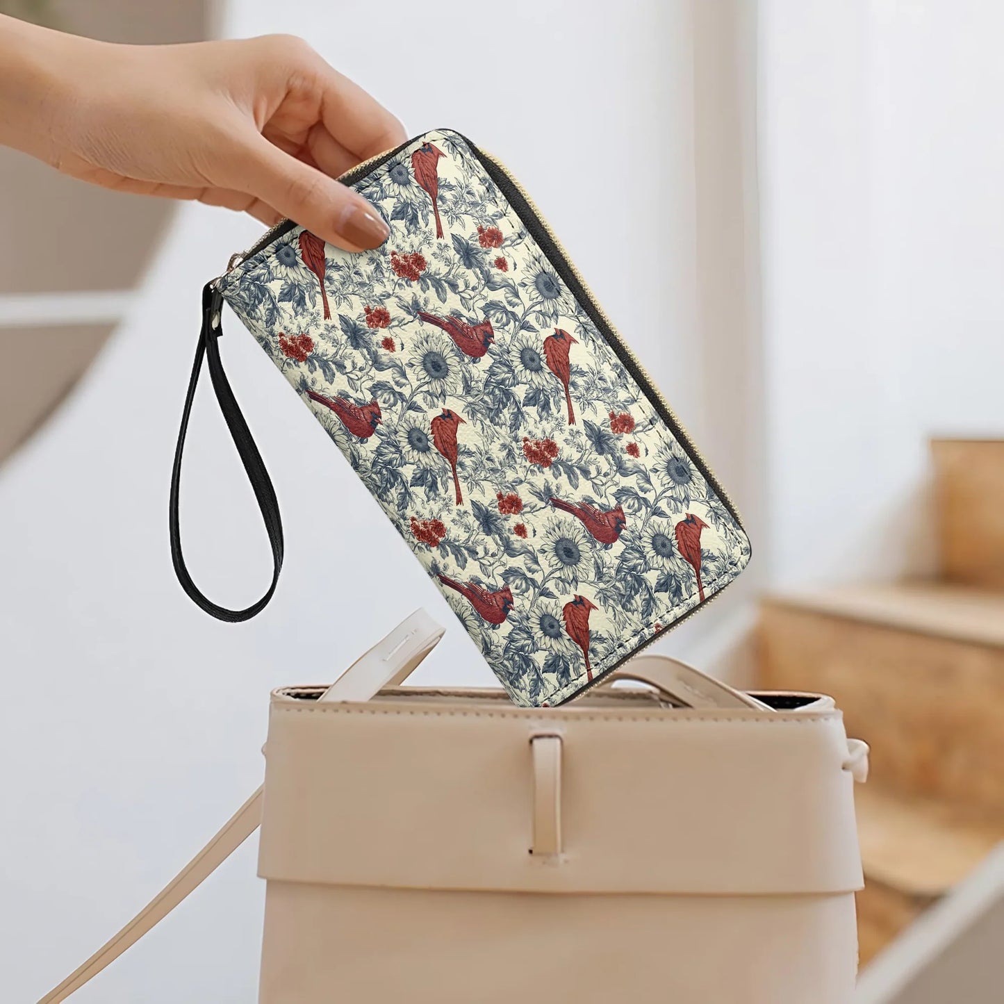  Leather Clutch Purse With Wristlet Strap Handle Whisper Sunflower - A Gentle Remembrance