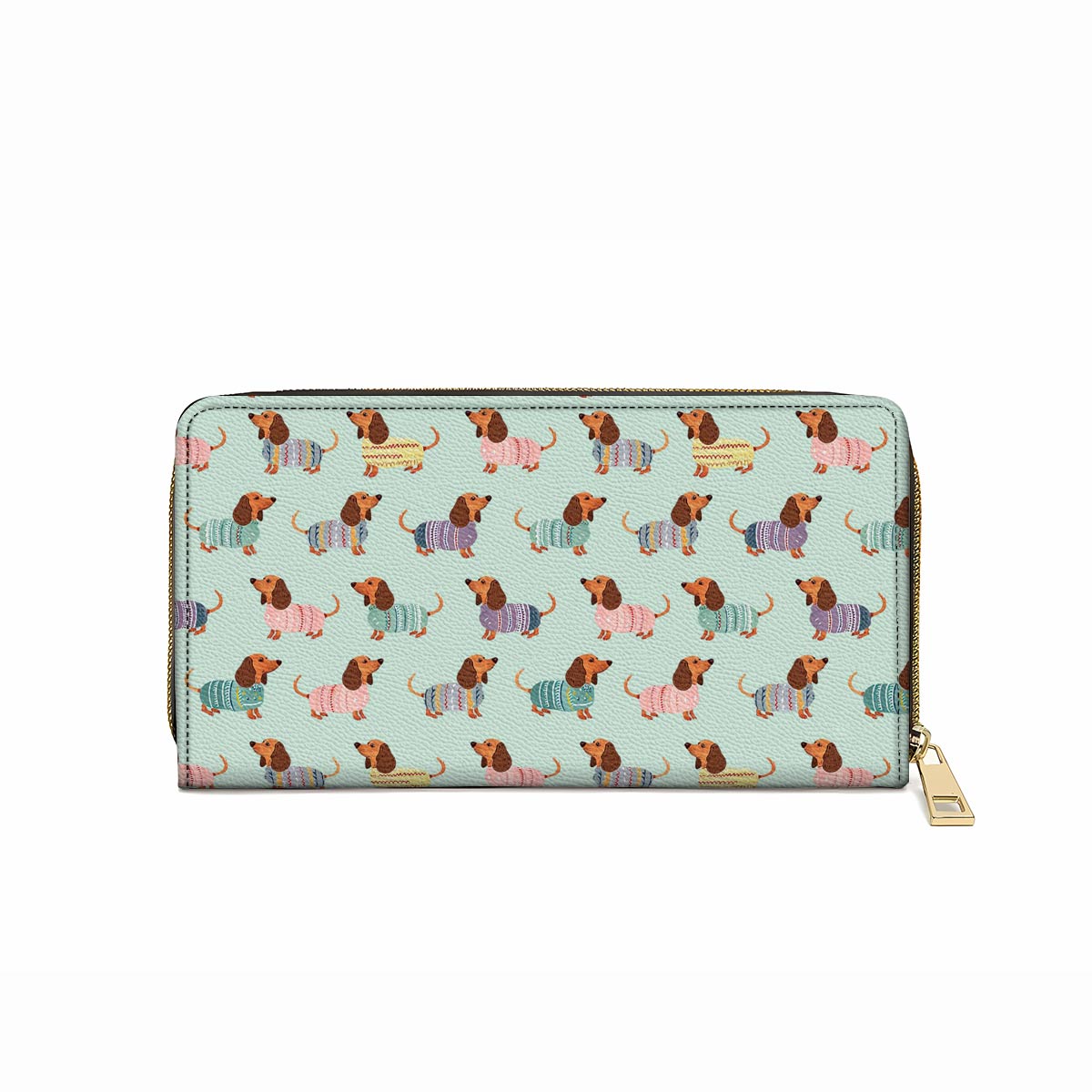  Leather Clutch Purse With Wristlet Strap Handle Colorful Dachshunds Ver2