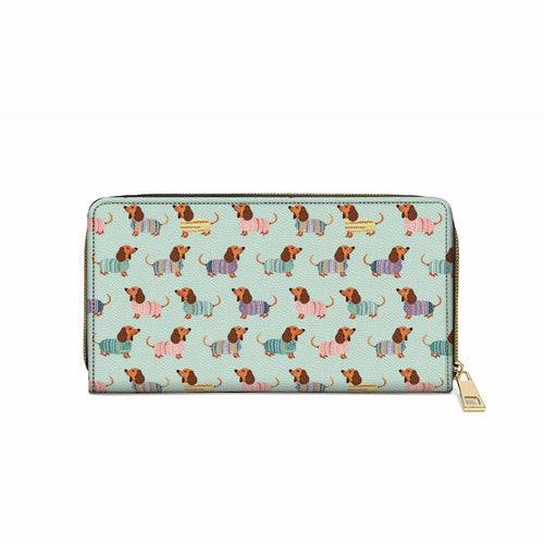  Leather Clutch Purse With Wristlet Strap Handle Colorful Dachshunds Ver2