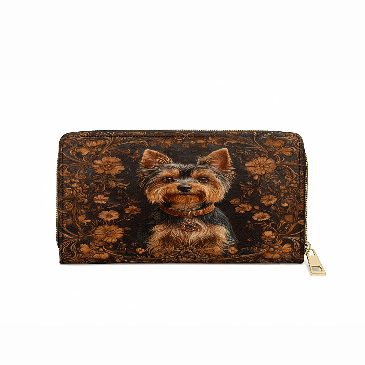 Leather Clutch Purse With Wristlet Strap Handle Timeless Yorkie Charm