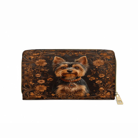 Leather Clutch Purse With Wristlet Strap Handle Timeless Yorkie Charm