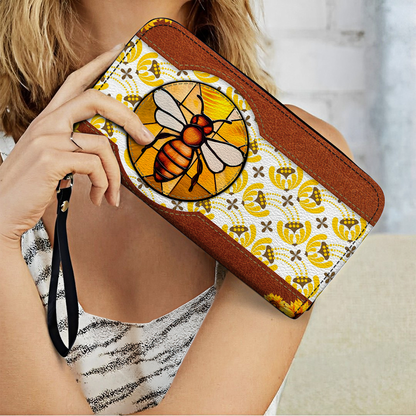 Leather Clutch Purse With Wristlet Strap Handle Bee Sunshine