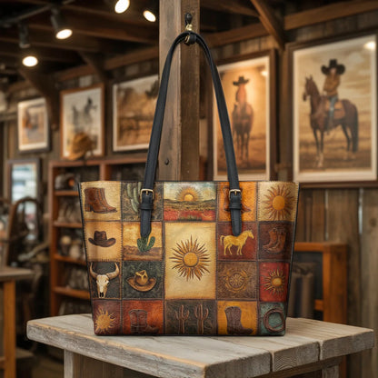  Western Mosaic Leather Tote Bag