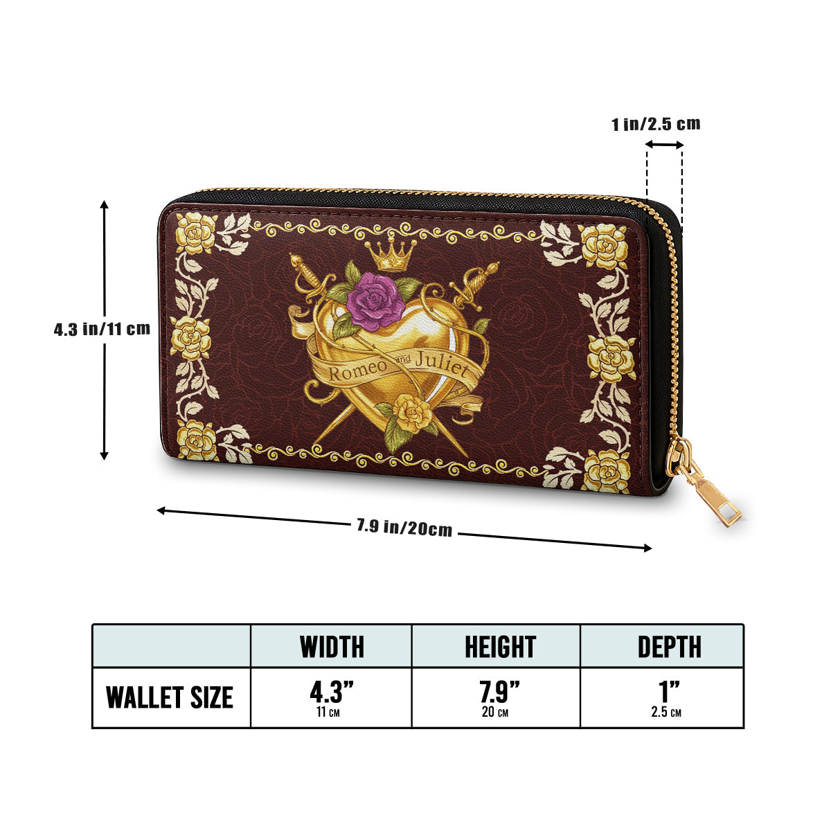  Leather Clutch Purse With Wristlet Strap Handle Romeo & Juliet Golden Heart