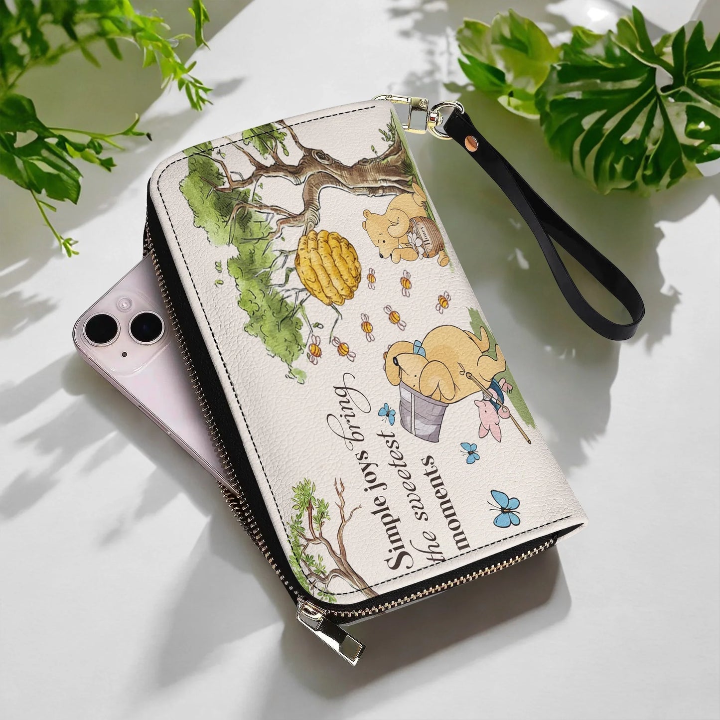  Leather Clutch Purse With Wristlet Strap Handle Sweet Moments