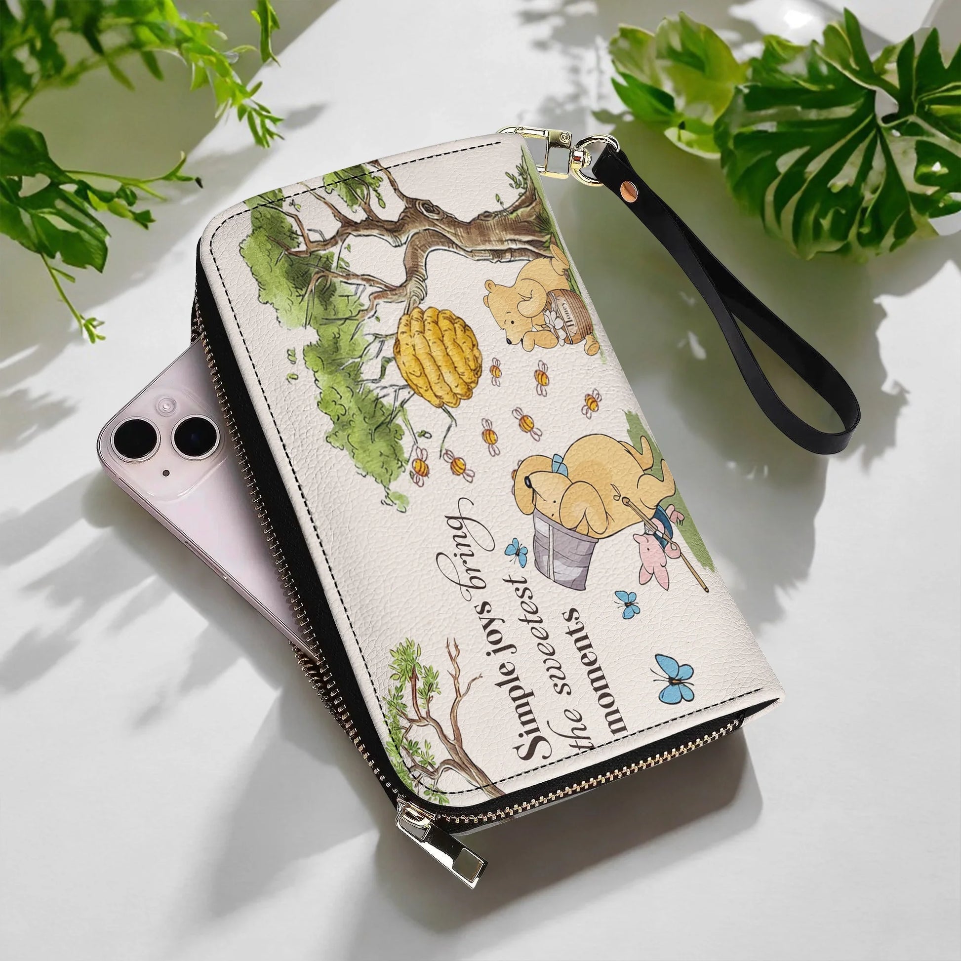  Leather Clutch Purse With Wristlet Strap Handle Sweet Moments
