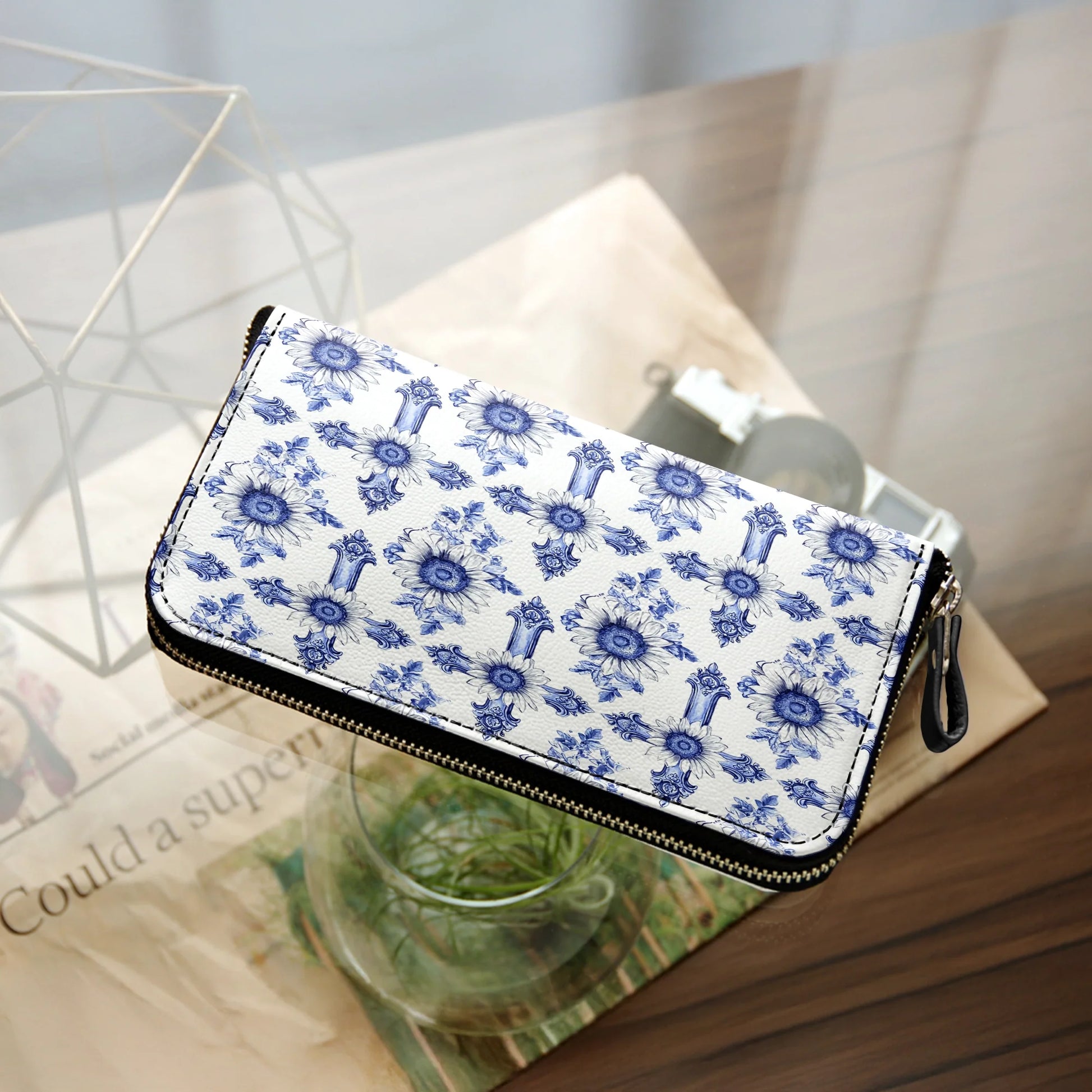  Leather Clutch Purse With Wristlet Strap Handle Sunflower Blooming With Grace