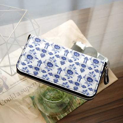  Leather Clutch Purse With Wristlet Strap Handle Sunflower Blooming With Grace