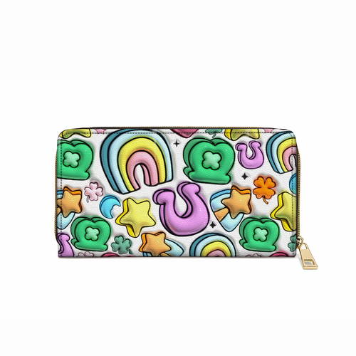 Leather Clutch Purse With Wristlet Strap Handle Lucky Charms