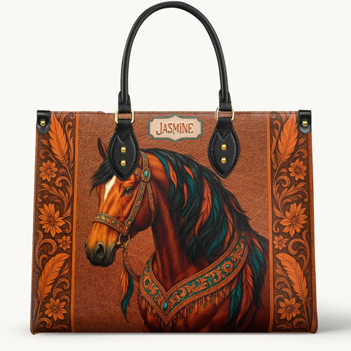  Personalized Regal Horse Bloom Leather Bag