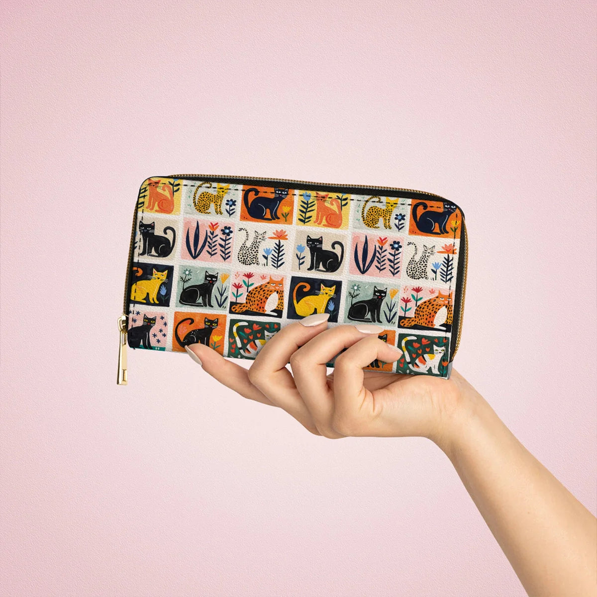  Leather Clutch Purse With Wristlet Strap Handle Cat Fantasy Garden