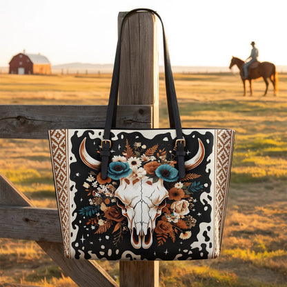  Floral Longhorn Spirit Leather Tote Bag