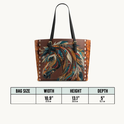  Tribal Horse Majesty Leather Tote Bag
