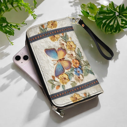  Leather Clutch Purse With Wristlet Strap Handle Butterfly Enchantment