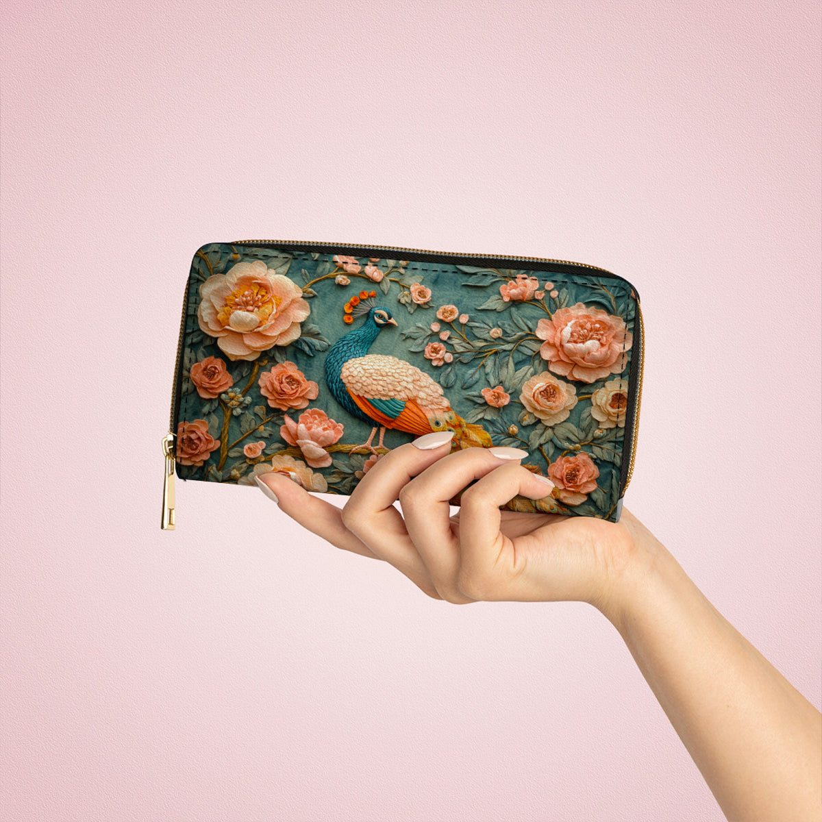  Leather Clutch Purse With Wristlet Strap Handle Majestic Plumage