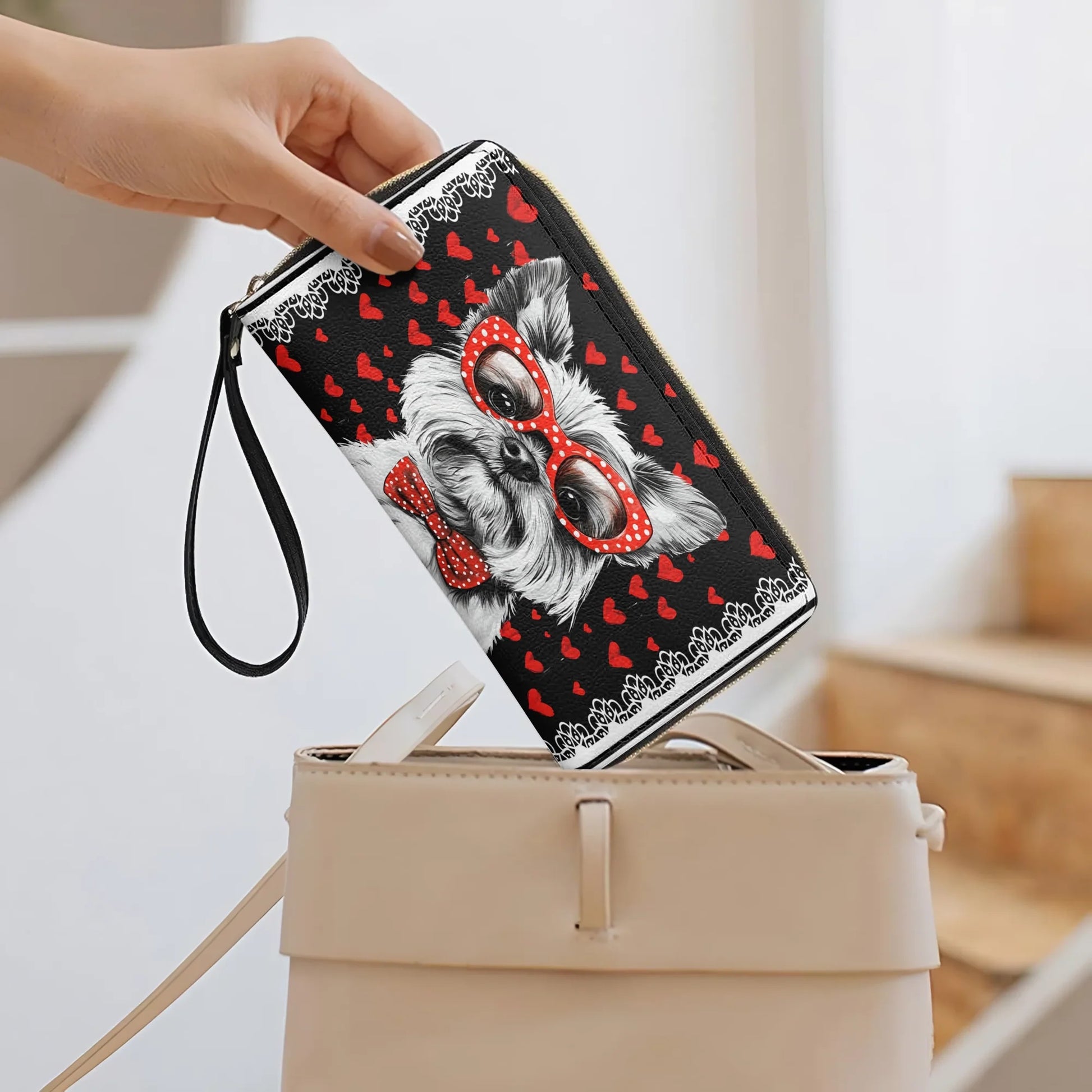  Leather Clutch Purse With Wristlet Strap Handle Yorkie Heart & Paws Love