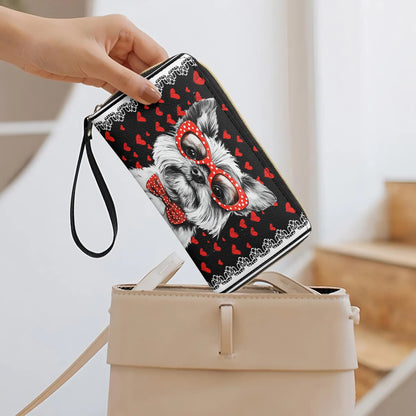  Leather Clutch Purse With Wristlet Strap Handle Yorkie Heart & Paws Love