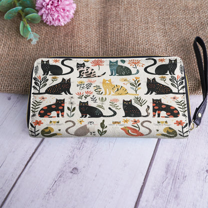  Leather Clutch Purse With Wristlet Strap Handle Botanical Cat Bliss