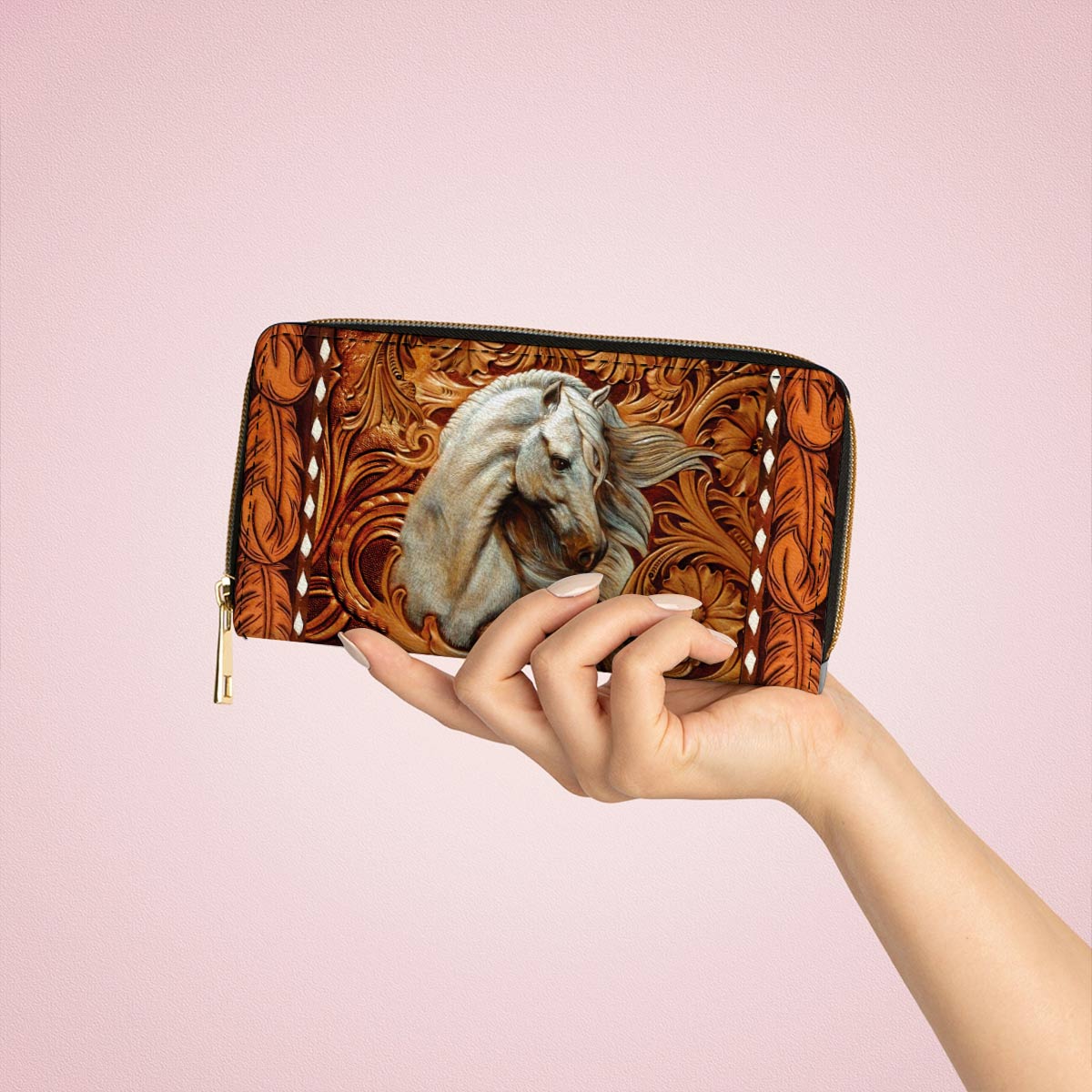  Leather Clutch Purse With Wristlet Strap Handle Majestic Stallion