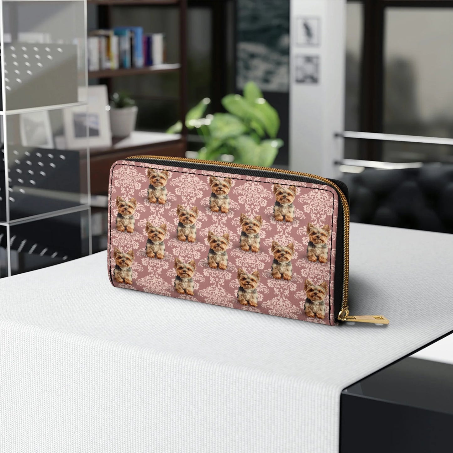  Leather Clutch Purse With Wristlet Strap Handle Elegant Yorkie Bliss