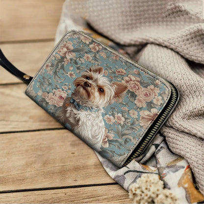  Leather Clutch Purse With Wristlet Strap Handle Yorkie Elegance
