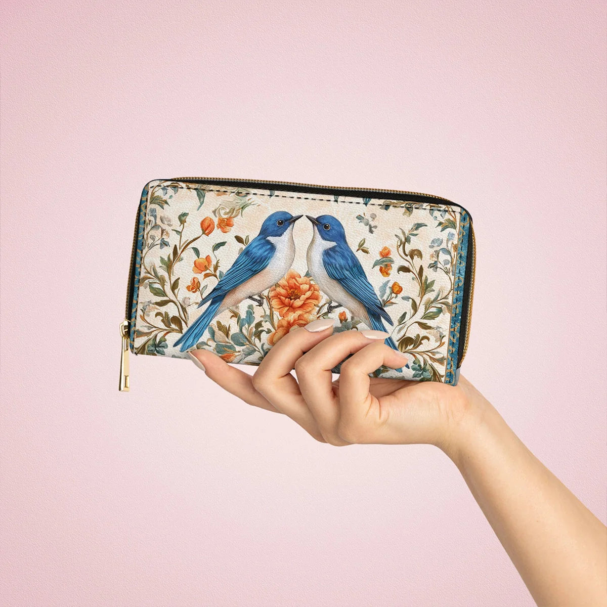  Leather Clutch Purse With Wristlet Strap Handle Bluebird Affection