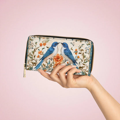  Leather Clutch Purse With Wristlet Strap Handle Bluebird Affection