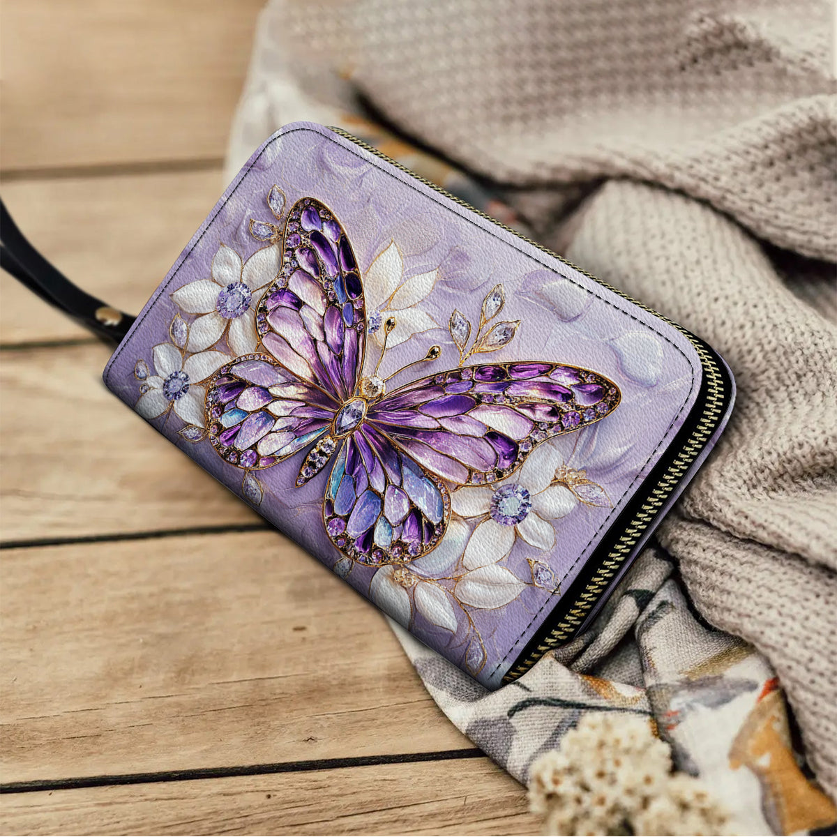  Leather Clutch Purse With Wristlet Strap Handle Jewelry Wings