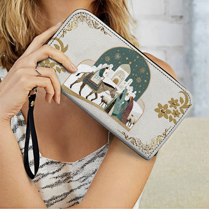  Leather Clutch Purse With Wristlet Strap Handle Star of Bethlehem