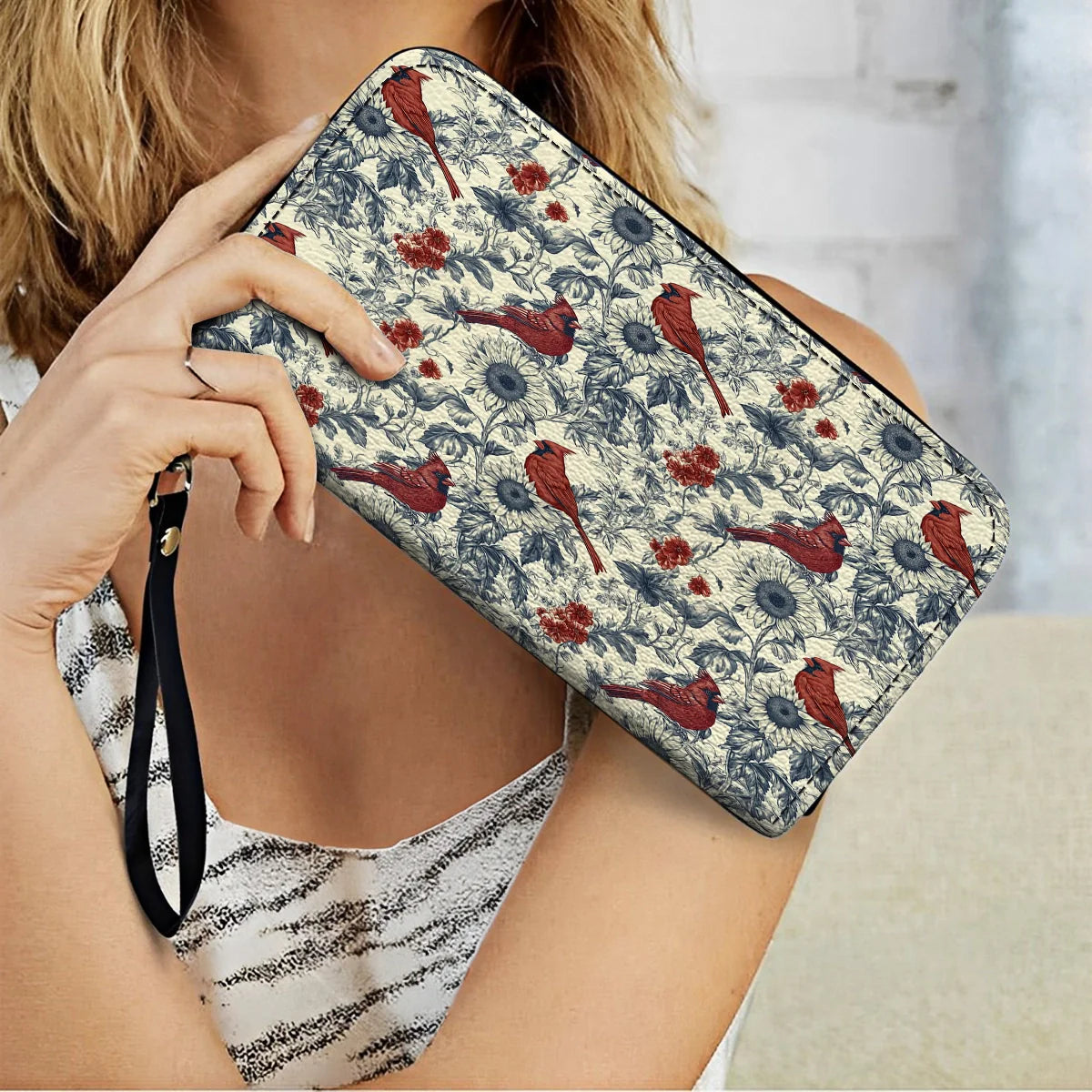 Leather Clutch Purse With Wristlet Strap Handle Whisper Sunflower - A Gentle Remembrance