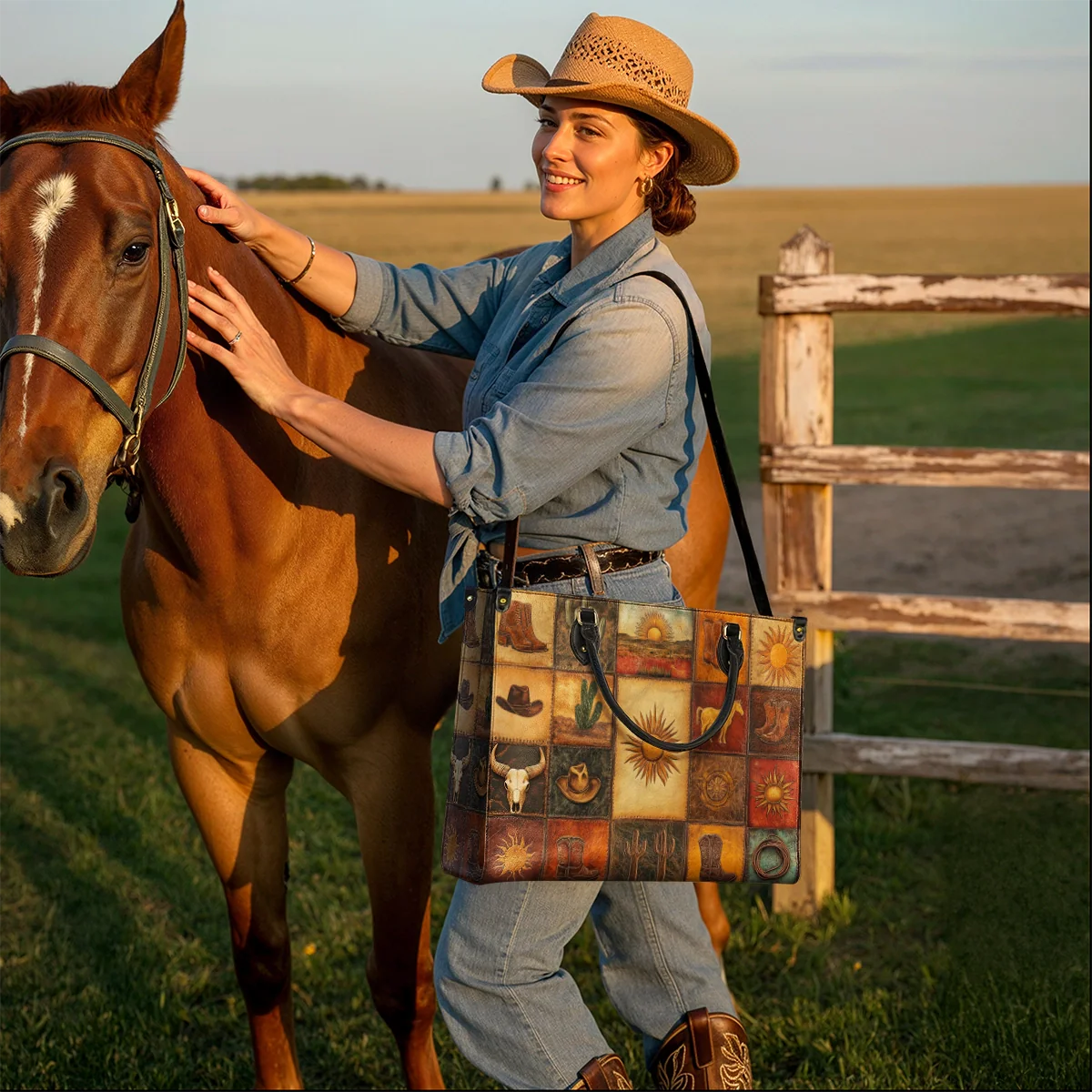  Western Mosaic Leather Bag