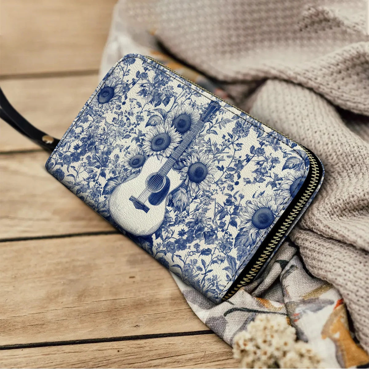  Leather Clutch Purse With Wristlet Strap Handle Sunflower Serenade