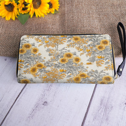  Leather Clutch Purse With Wristlet Strap Handle Georgia Sunshine Sunflower
