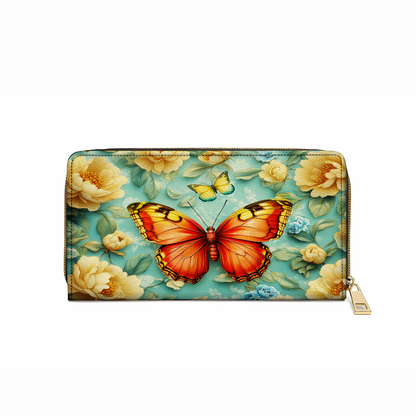  Leather Clutch Purse With Wristlet Strap Handle Radiant Summer Butterfly