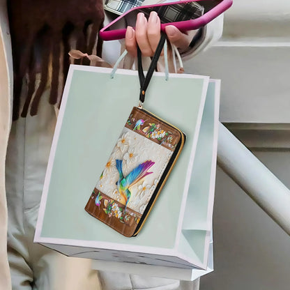  Leather Clutch Purse With Wristlet Strap Handle Fluttering Blooms
